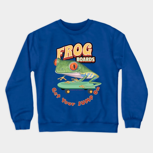 Cute Funny Red Eyed Tree Frog on Skateboard Crewneck Sweatshirt by Danny Gordon Art